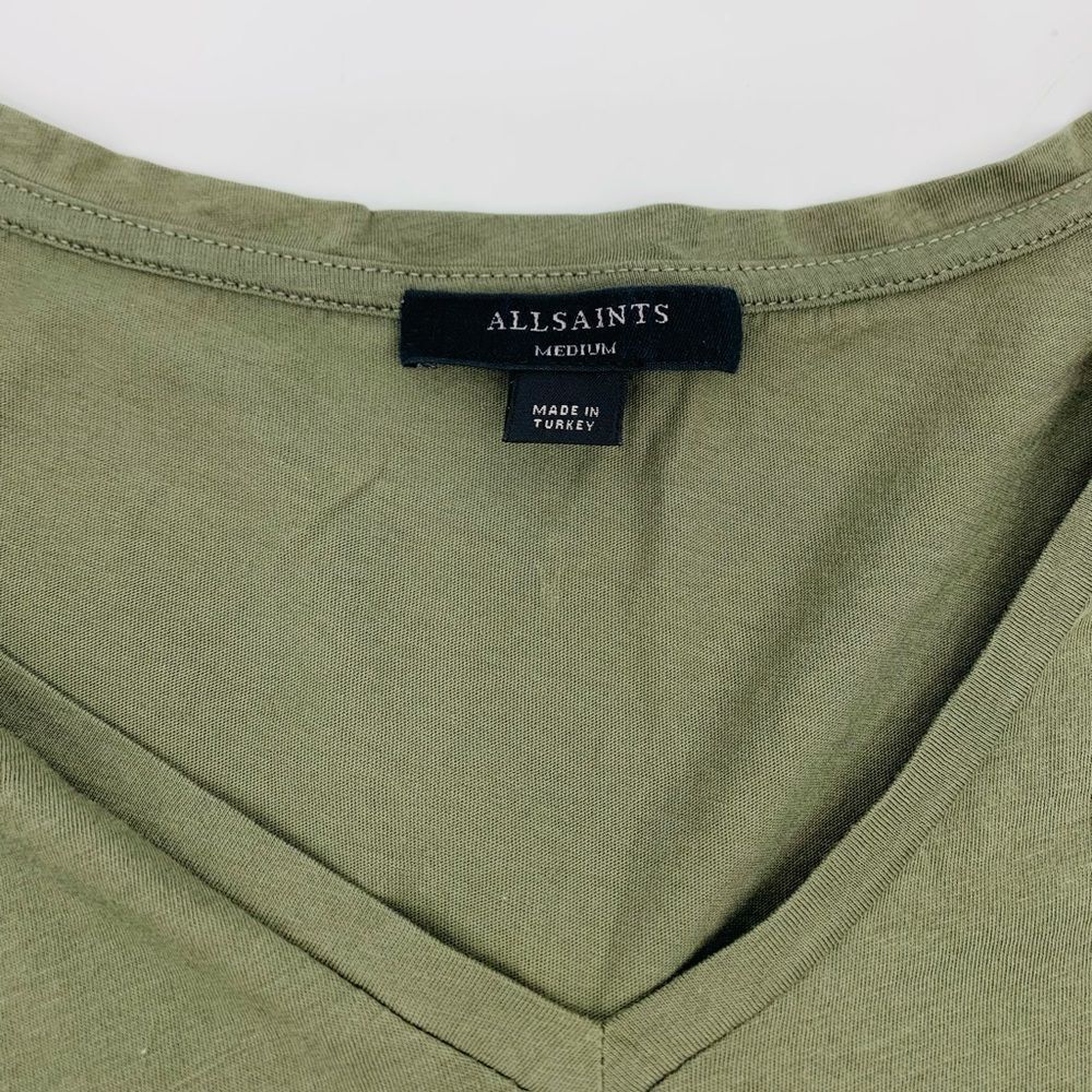 AllSaints | Women's V-Neck Olive green Top with Tie Sleeves - Picture 3 of 8